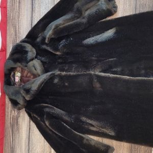 Vintage black Faux fur coat Tissavel Tocca Made in England Women's SZ M 12/14